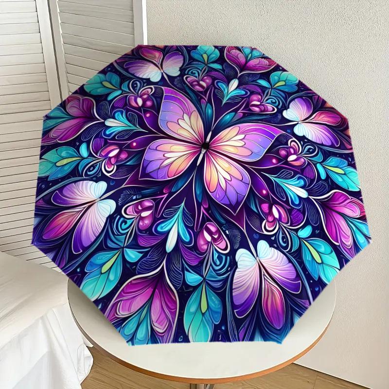 

1pc Colorful Butterfly Mandala Pattern Umbrella with Plastic Handle,Suitable for All Seasons Home Travel Outdoor UmbrellaDD1145