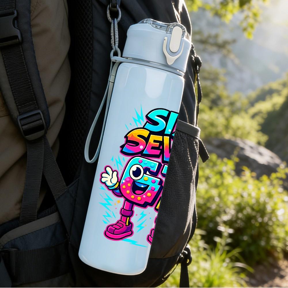1PC Six Seven GT Cartoon Letter 750ml Color Plastic Sports Water Bottle Leakproof Flip Straw Lid Suitable for Sports Office Home Use