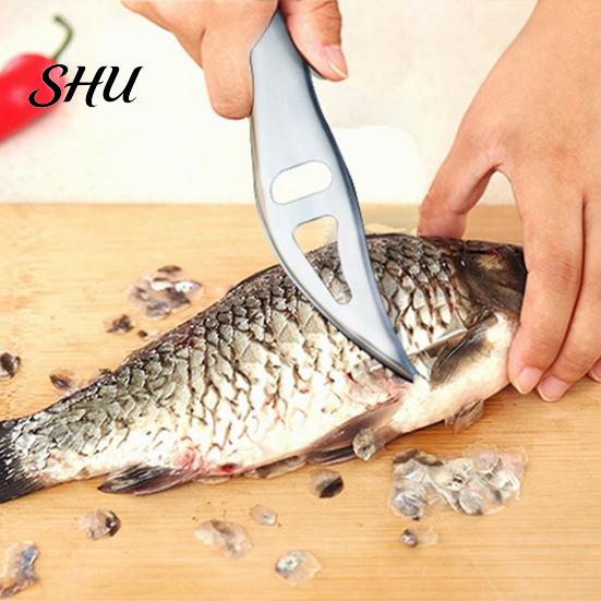 Fish Scale Scraper Double Row Sawtooth Sharp Convenient Perfect Fitting Comfortable Handle Kitchen Remove Scales Silver Color Stainless Steel Remover