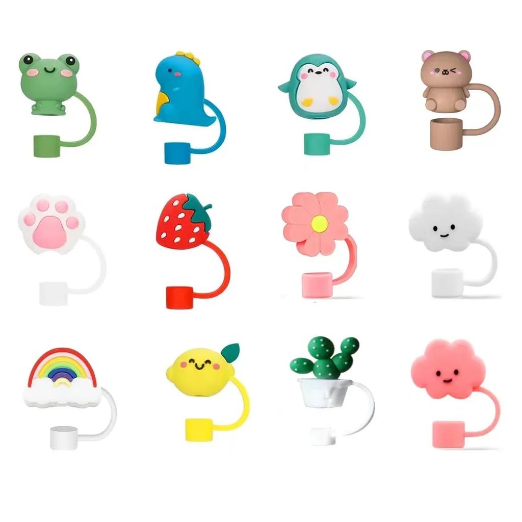 12Pcs Straw Covers Toppers for Cups Straw Accessories Silicone Straw Caps Reusable Straw Tips Protectors