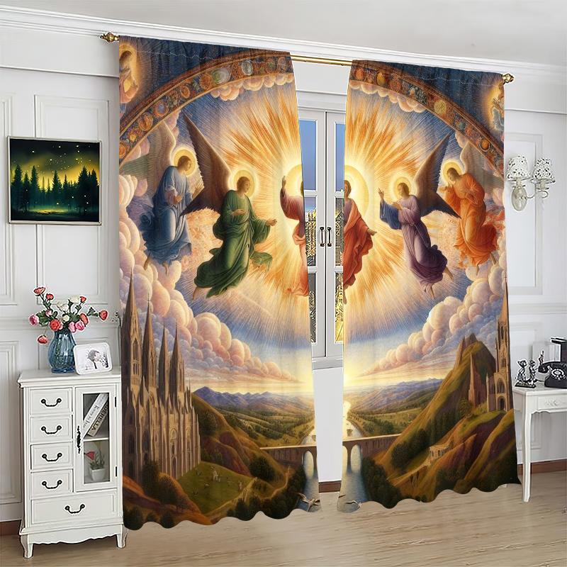 Christian Jesus -2 pieces - Printed curtain, 100% polyester, suitable for home decor
