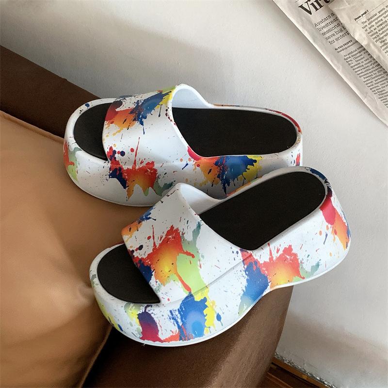 

Fashion Ladies Platform Shoes 2025 New Summer Height Increase Slippers Woman Colorful Printing Outdoor Fashion Non Slip Beach Shoes 40-41 небесно-голубой