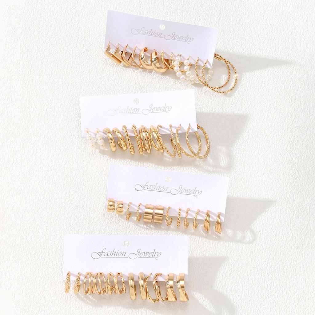 24 Paare/Set Böhmische Große Metall Verdrehte Creolen Damen Vintage Ästhetische Metall Geometrische Ohrringe Trendige Party Zirkon