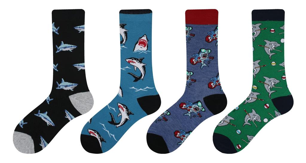Cansok Animal Print Shark Casual Cotton Sock Set Men's Socks, Set, 5-Pair (Shark (4-Pair))