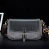 Men's Casual Single-shoulder Bag, Horizontal Contrasting Color Genuine Leather Men's Crossbody Bag