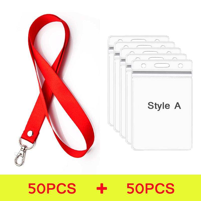100 Pcs Safety Hanging Neck Strap Lanyard And Card Case ID Name Transparent Badge Holder Anti-Lost Clasp Rope Keychain Landyard