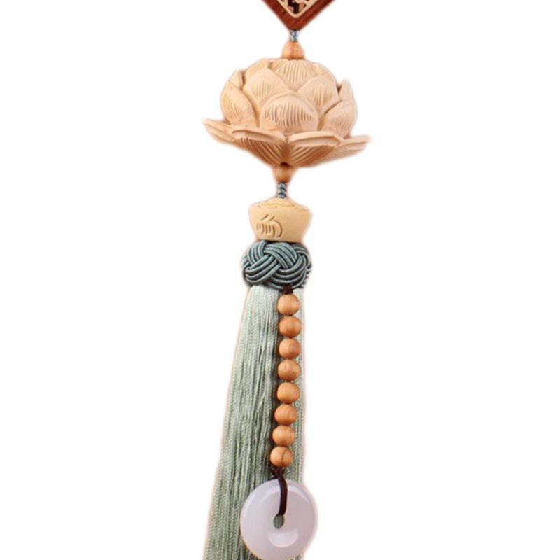 Lotus Car Rearview Mirror Pendant Wood Carving Auto Interior Dangle Decorative Universal Feng Shui Decor Car Hanging Decoration
