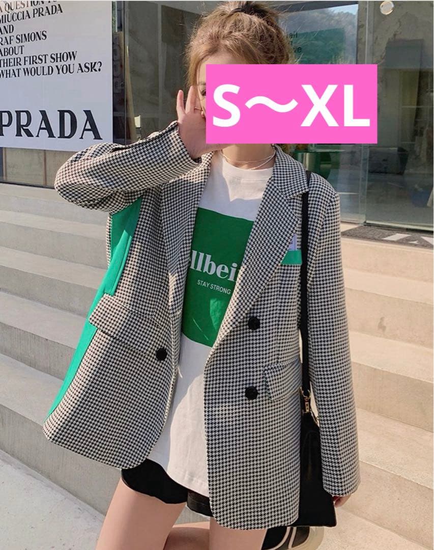 

[Б/У] Зеленый акцентный пиджак в гусиную лапку от Jiyeon GD, корейская мода