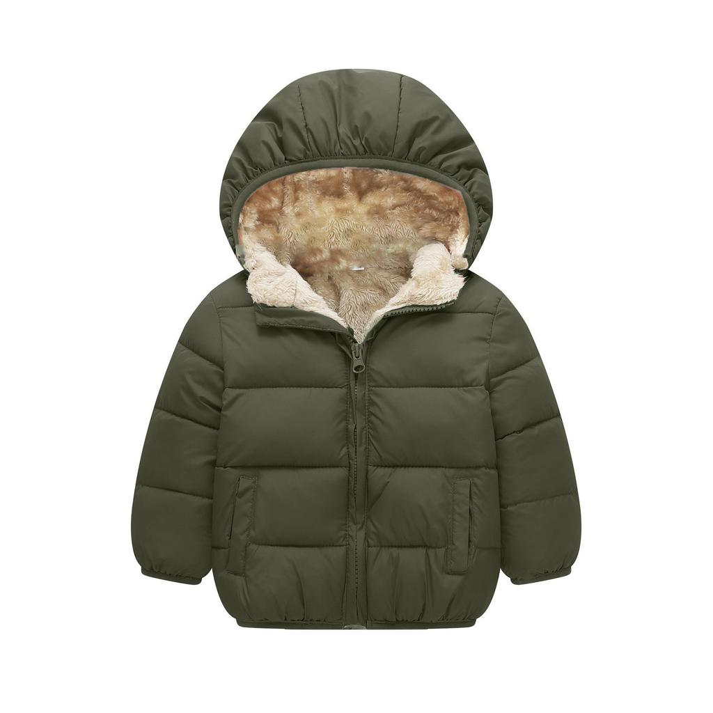 Unisex Kids' Thickened Velvet Hooded Cotton Jacket for Winter