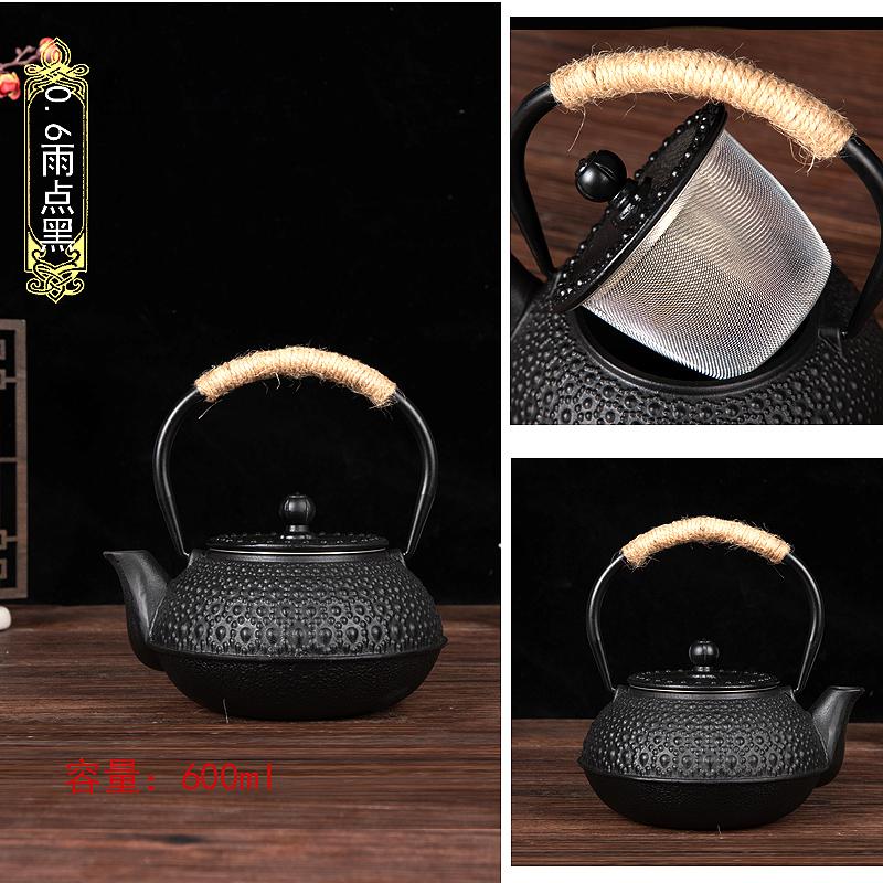 Cast Iron Boiling Teapot for Tea Brewing, Traditional Heating Water Kettle, Charcoal Stove Compatible, Rustic Black