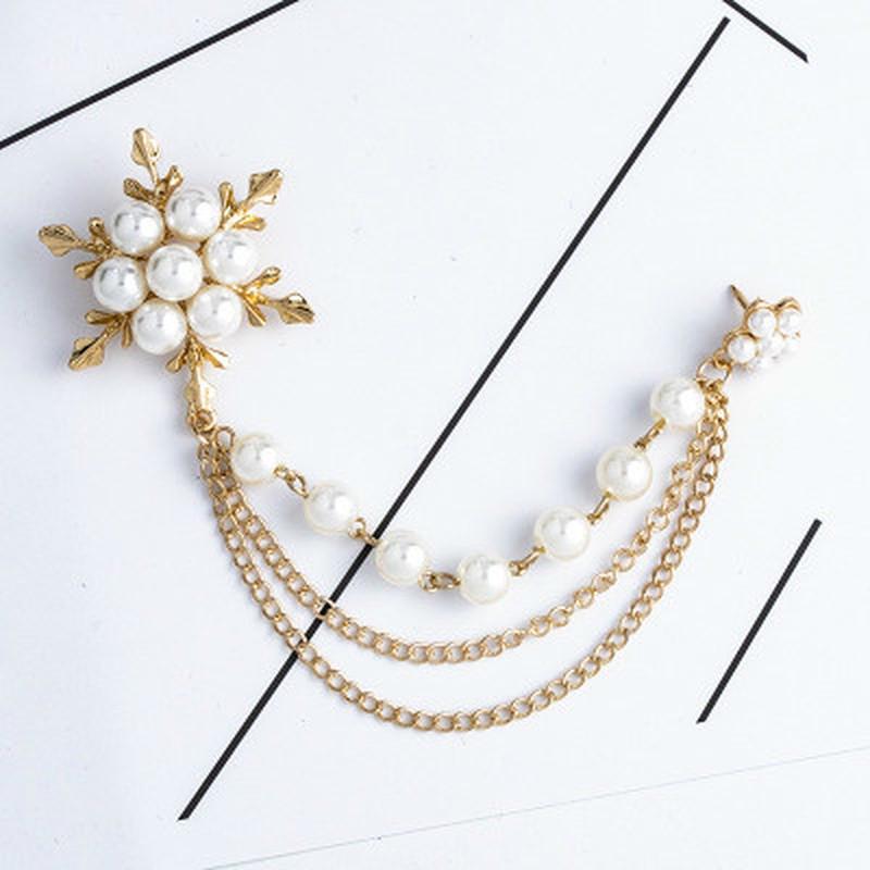 Elegant Pearl Snowflake Chain Tassels Brooch Fashion Brooches for Women Chain Pin Jewelry