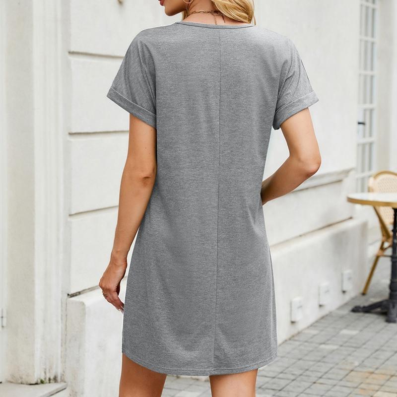 Women V-neck Loose Short Sleeve Dress