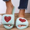 Fashion Fashion Heart Shaped Sequin Plush Slippers Women Open Toe Faux Fur Indoor Home Slides Woman Autumn Winter Fluffy Flat Slippers