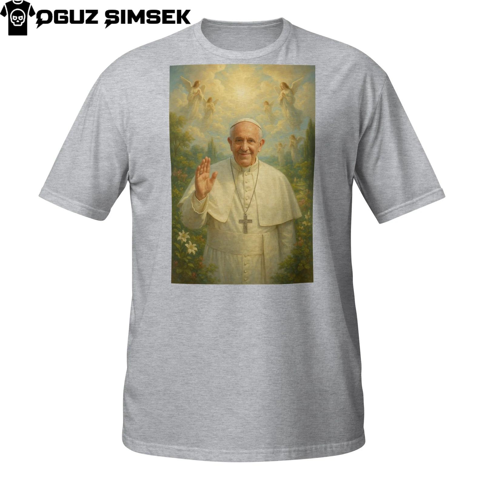 Pope Francis in Heaven T-Shirt Mens Womens Tees Top | Angelic Catholic Tribute Design Unisex S