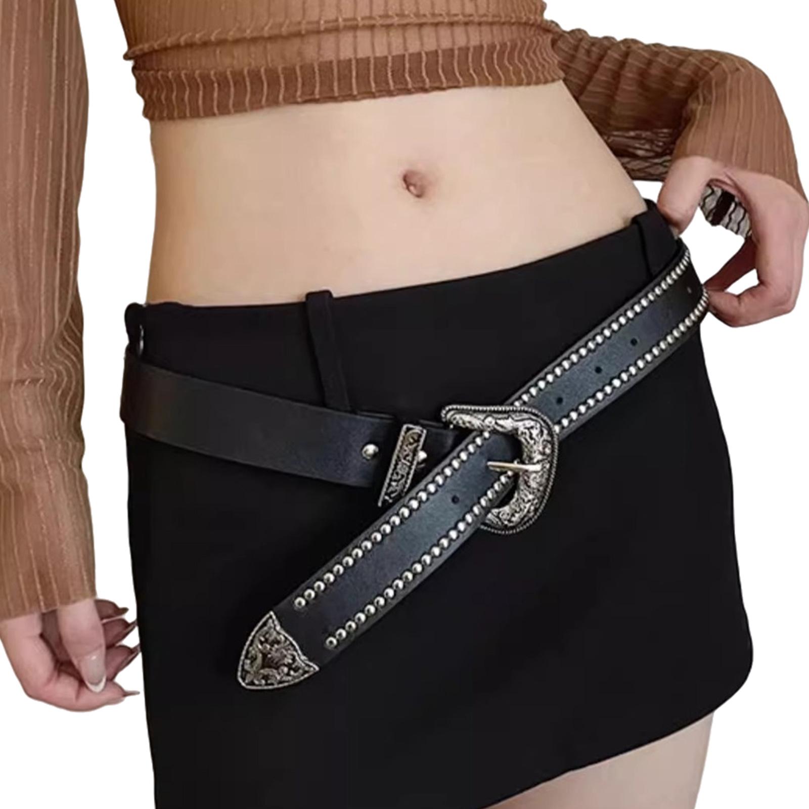 

Ремень на талию из ПУ с заклепками, регулируемый, с пряжкой, для женщин, девушек, джинсов, юбок, пальто, декоративный пояс в стиле вестерн чёрный