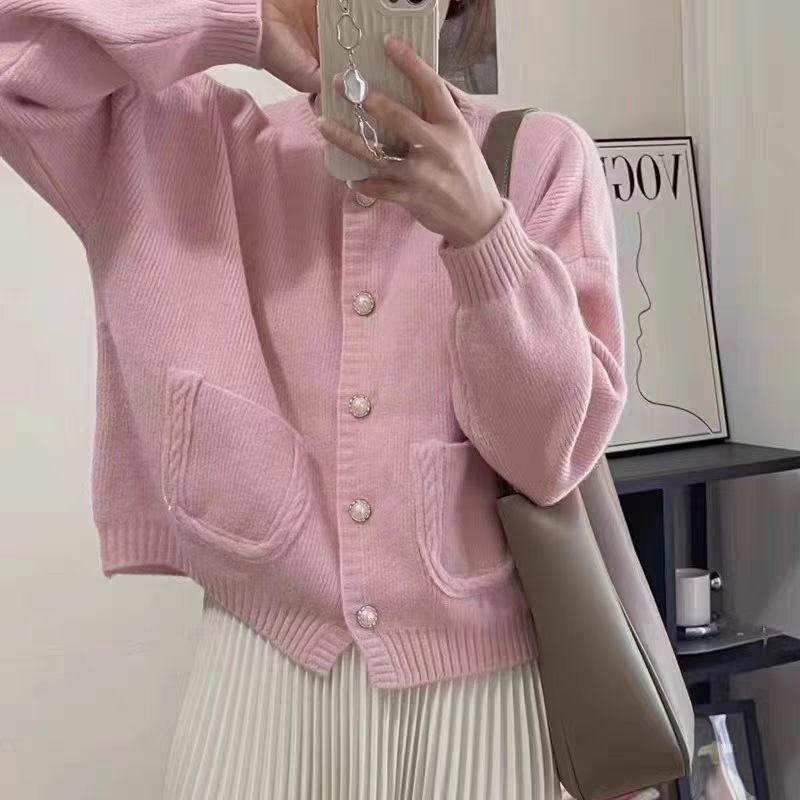 Cardigan Sweater Spring and Autumn Loose Round Neck Sweater Coat Top Women Soft Glutinous Sweet Single Breasted Knitted Cardigan