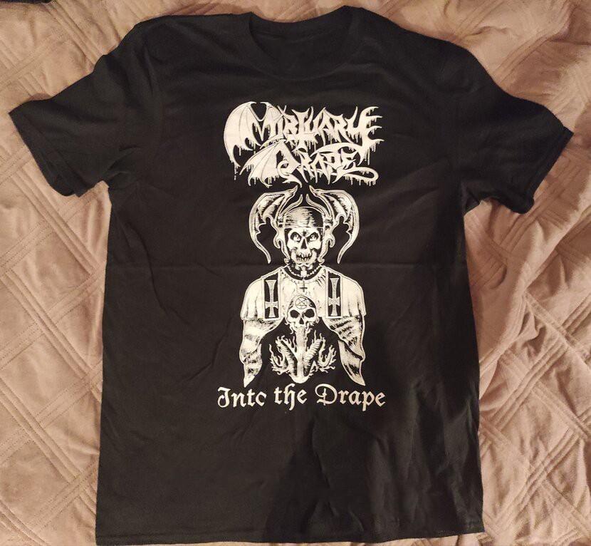 

VTG Mortuary Drape Band Into the Drape Cotton T Shirt All Size Black EN690 Unisex T-Shirt XXXL
