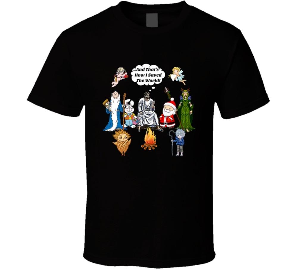 Jesus And Guardian Heroes Campfire T-Shirt How I Saved The World Unisex TShirt XXXL
