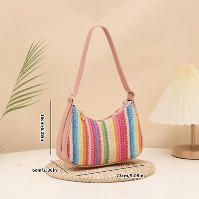 Woven Straw Bag Women's New Rainbow Dumpling Bag, One Shoulder Underarm Messenger Bag.