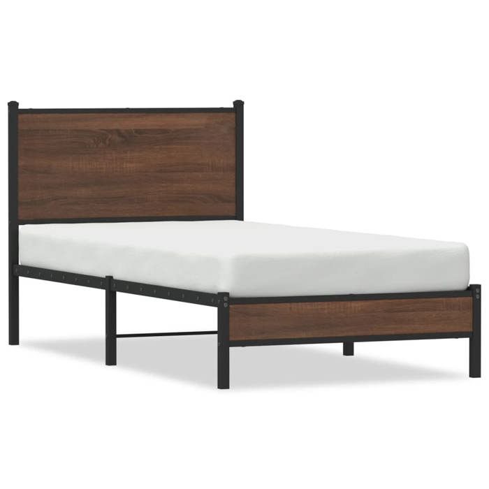 VidaXL Metal Bed Frames with Brown Oak Headboard 80x200 Cm, Single Bed, Bedroom Furniture, Guest Bed, 4007913