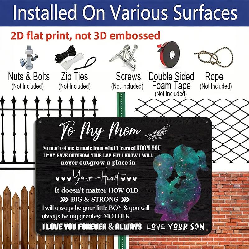 2D Flat, 1pc "To My Mom" Aluminium Sign 8x12 Inch - Galaxy Mother & Son Silhouette Design, Sentimental Love Quote, Mother's Day Gift From Son, Home