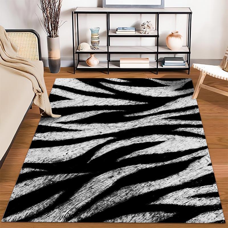 Modern Black and White Zebra Stripe Pattern Carpet for Home Decor Suitable for use as an anti-slip for living room bedroom sofas