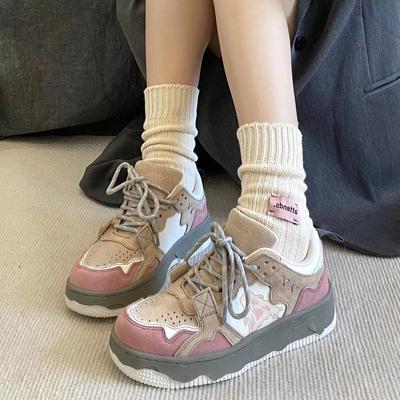 School Season Cherry Blossom Pink Board Shoes 2024 Spring New Niche Versatile Round Head Thick Sole Light Student Sports Running Shoes
