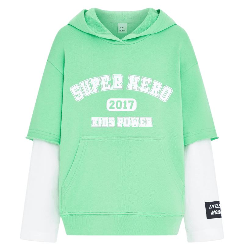 little MO&Co. Kids  Pure Cotton Fake Two-Piece Hooded Sweatshirt 120