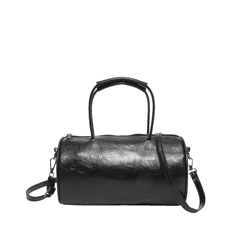 Stylish Fashionable 2024 Womens Solid Color Pu Leather Handbag Trendy Street Style Cylinder Bag