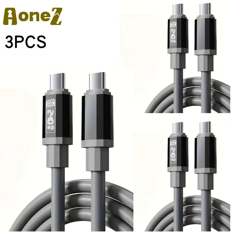 240W USB C Cable with Power Display Fast Charging Charger for IPhone 15 16 17 Samsung S24 Xiaomi Huawei Phones Type C Cord 1.5m