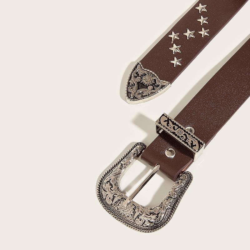 Vintage Star Nietengürtel Y2K Metallschnalle Punk Rock Gürtel Gothic Pu Bund Gürtel Damen Herren Jeans Hosen Dekor Accessoires