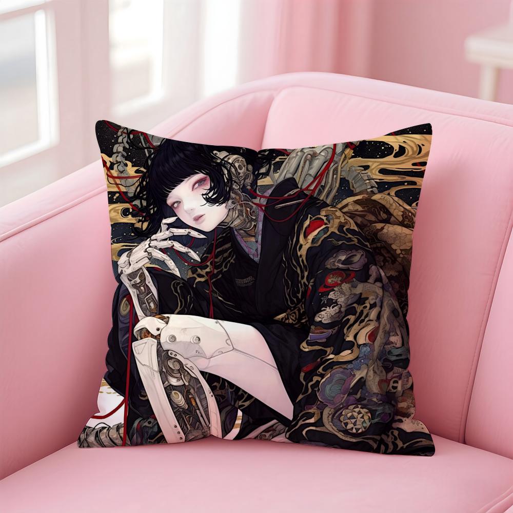Japanese Style Anime Cartoon Art Cushion Cover Pillowcase Short Plush Invisible zipper Room Sofa Cushion Cover