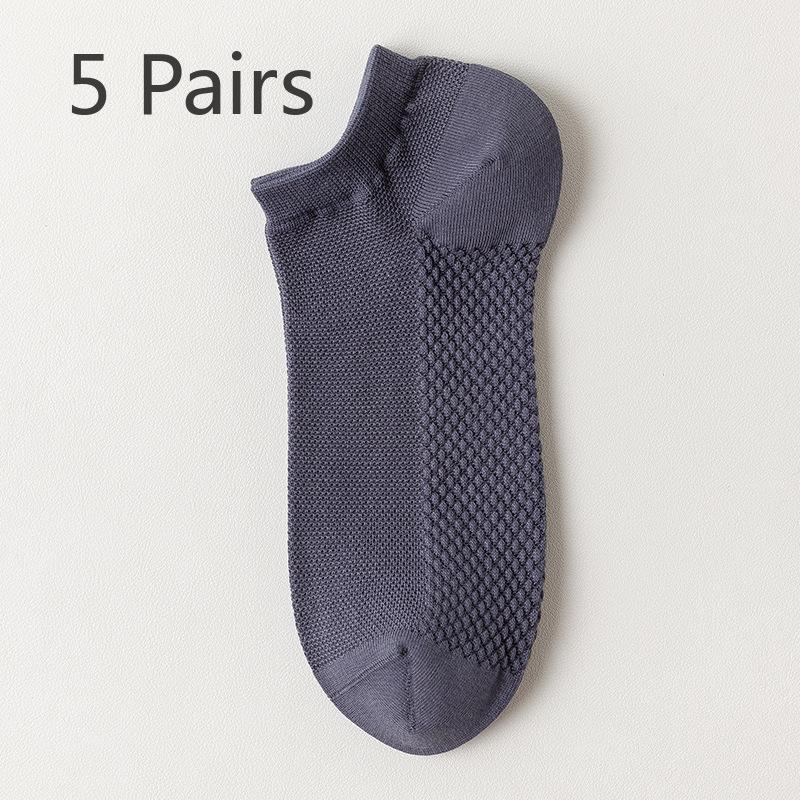 5 Pairs Boat Socks Men's Summer Invisible Socks Deodorant Absorbent Low Top Shallow Mesh Socks Non-slip Heel Socks