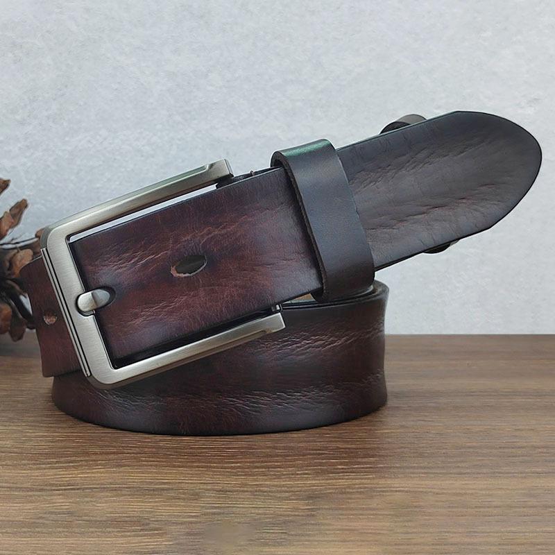 

Мужской ремень, кожаная пряжка, повседневный ретро-ремень, джинсы из коровьей кожи первого слоя для молодых мужчин с тенденцией ручной работы 130cm темно-коричневого