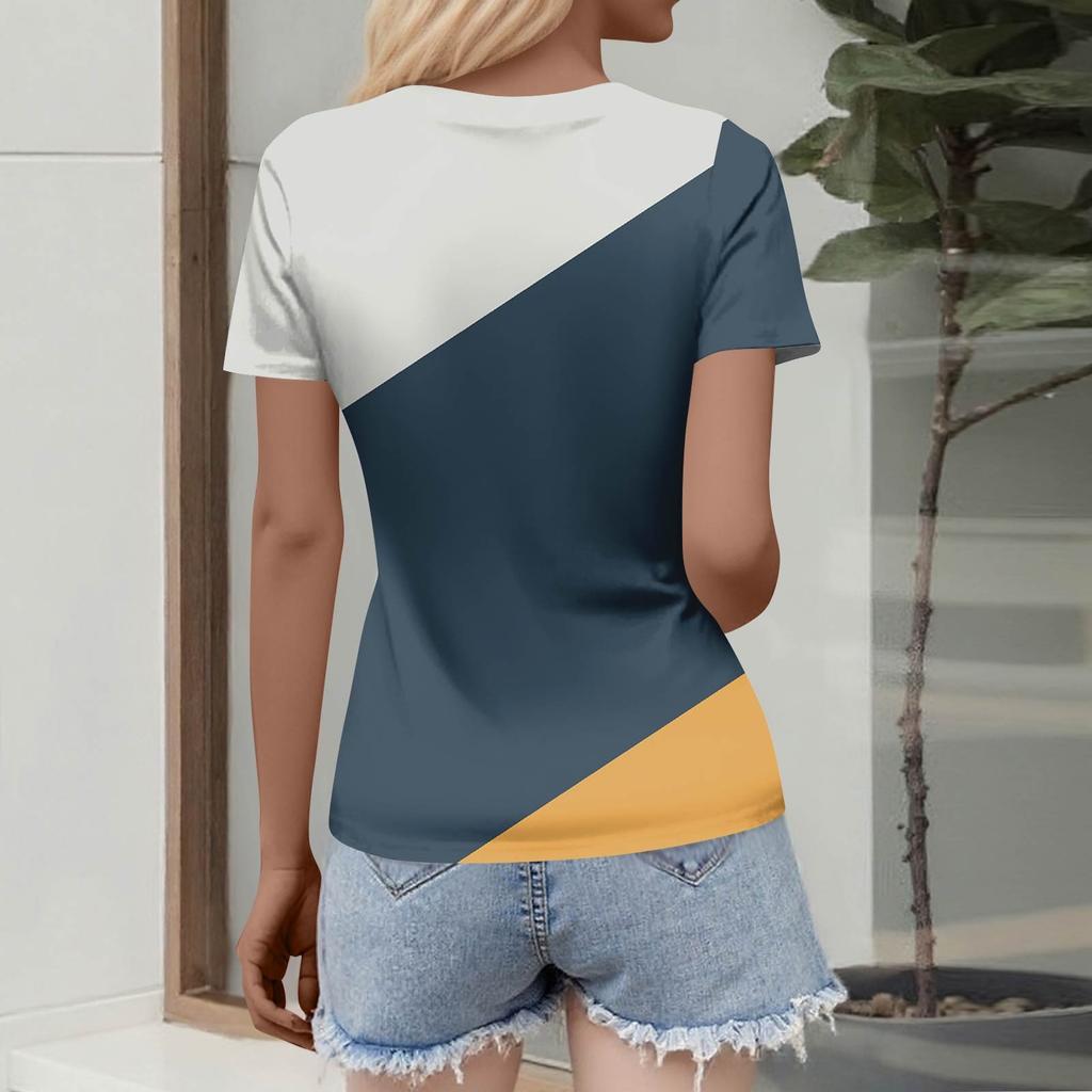 Ladies Slim Bottom T-shirt Fashion Casual   Round Neck Pullover Short Sleeve Top