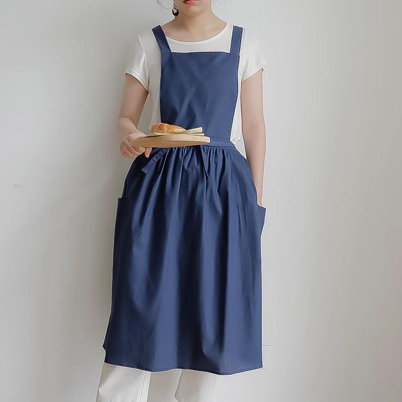 Kitchen Splash-proof Apron Literary and Fresh Cotton Pleated Skirt Kitchen Baking Vest Apron