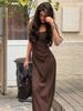 New Women's Elegant Solid Cami Maxi Dress Spaghetti Strap Bodycon Slip Dress Slim Fit Sleeveless Backless Dress for Office Brunch Daily Dates Wear