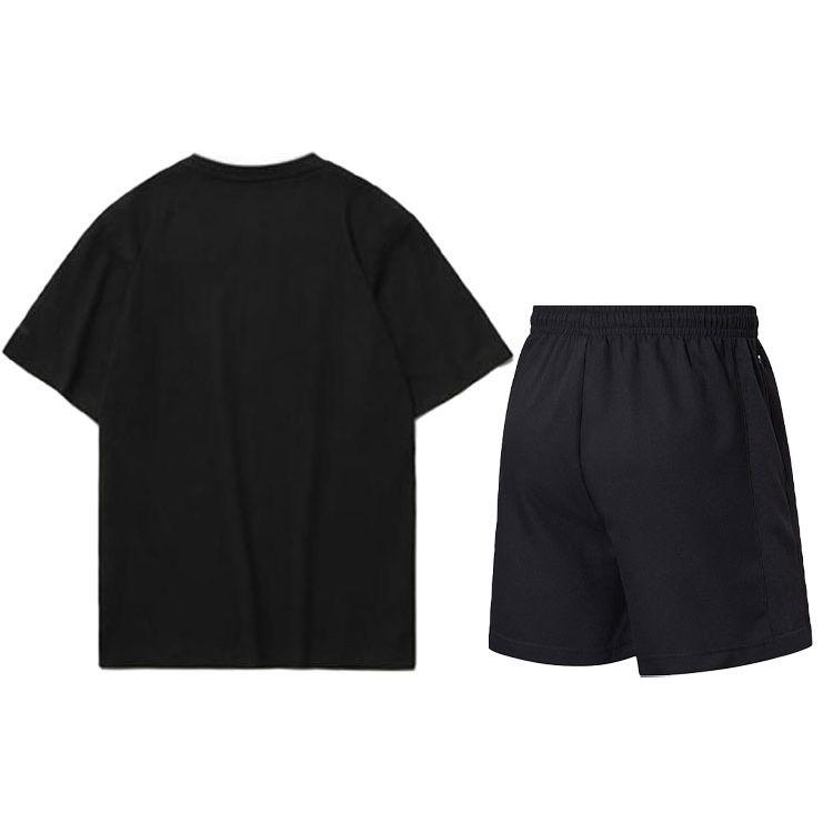 Li Ning Logo Casual Sports Shorts Set Men Shorts Set Black ATST631-1+AKST633-1