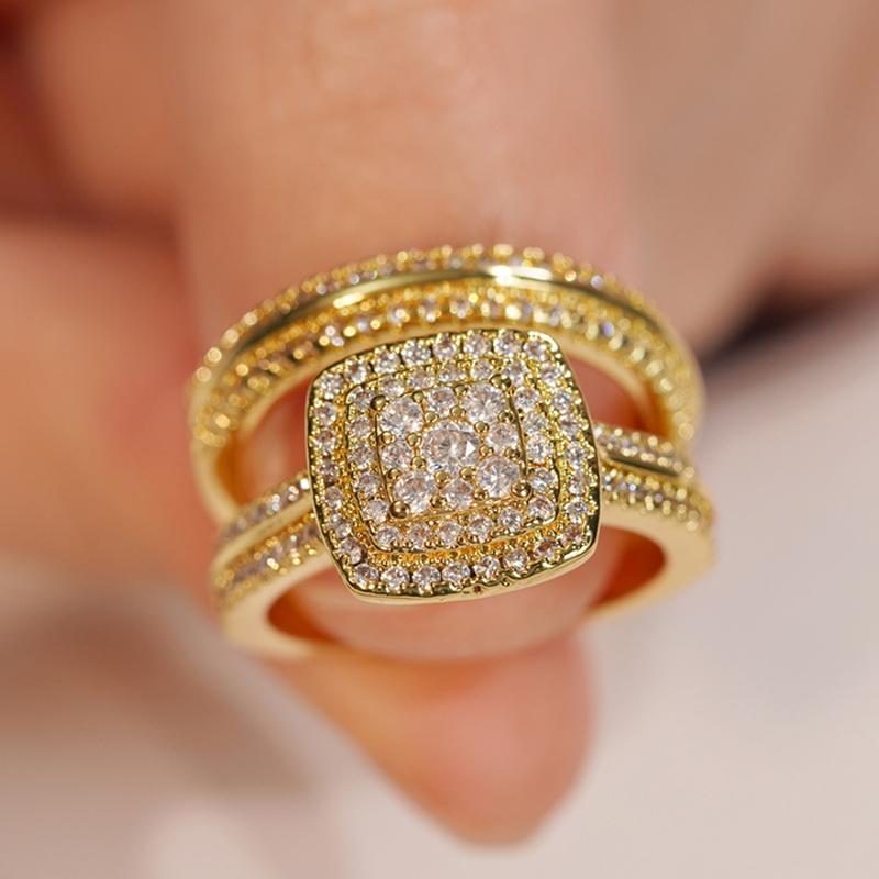 

Высококачественные кольца золотого цвета для женщин, 2 шт., роскошные свадебные трендовые аксессуары, украшения для великолепной леди на юбилейную вечеринку 6