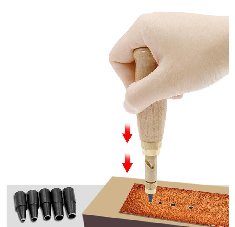 6-Piece Silent Rotary Leather Belt Hole Punch Set with Interchangeable Heads