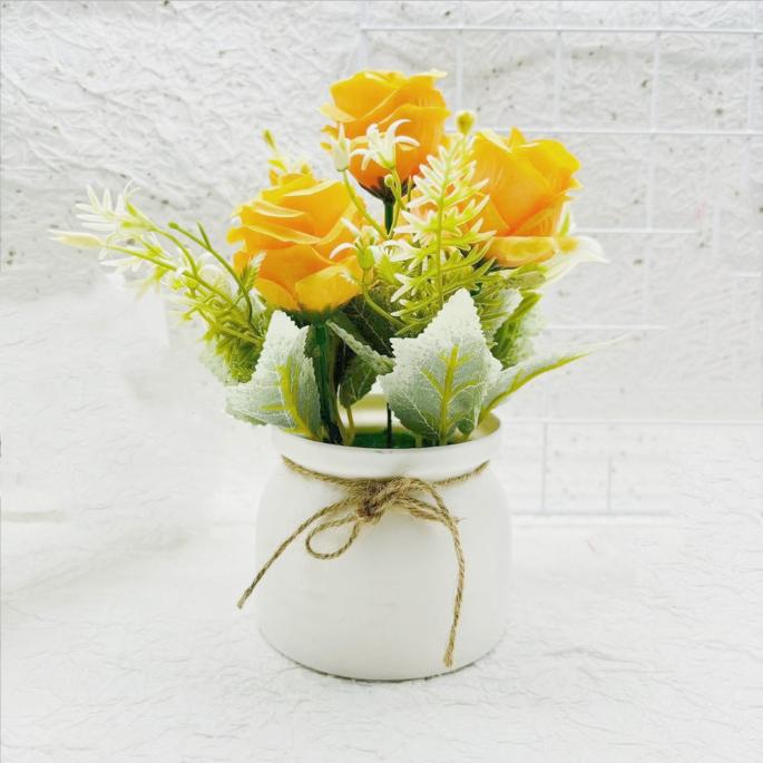 1pc Artificial Flower Potted Three Roses Small Flanged Bonsai Combination Simulated Plant Bonsai Home Decor Desktop Decoration
