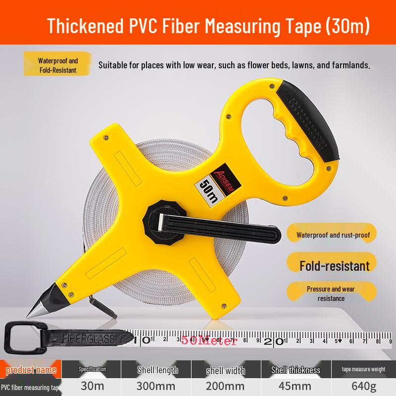 50m Leather Measuring Tape, 100m Soft Steel Survey Tape, Handheld Engineering Tape, 30m Metric Tape