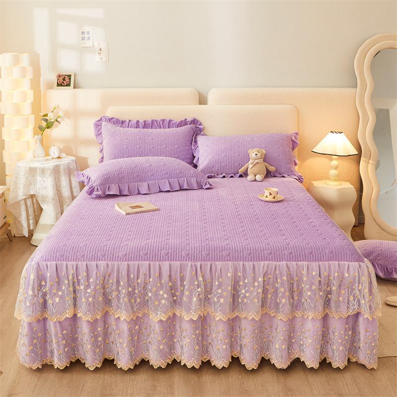 Jupe de lit en Fiber de lait d'hiver, couvre-lit matelassé en dentelle, épais et chaud, couverture de matelas en polaire pour bébé, literie en molleton de corail