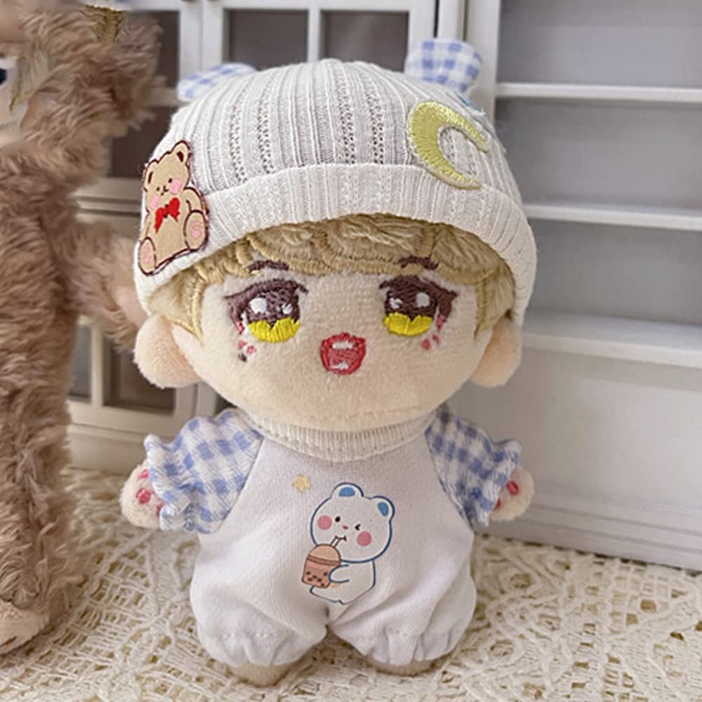 niannyyhouse 10cm Plush Clothes Loose Fitting Crawling Wear Bear Ear Hat Bodysuit Dress Up Cotton Doll Clothes (Khaki)