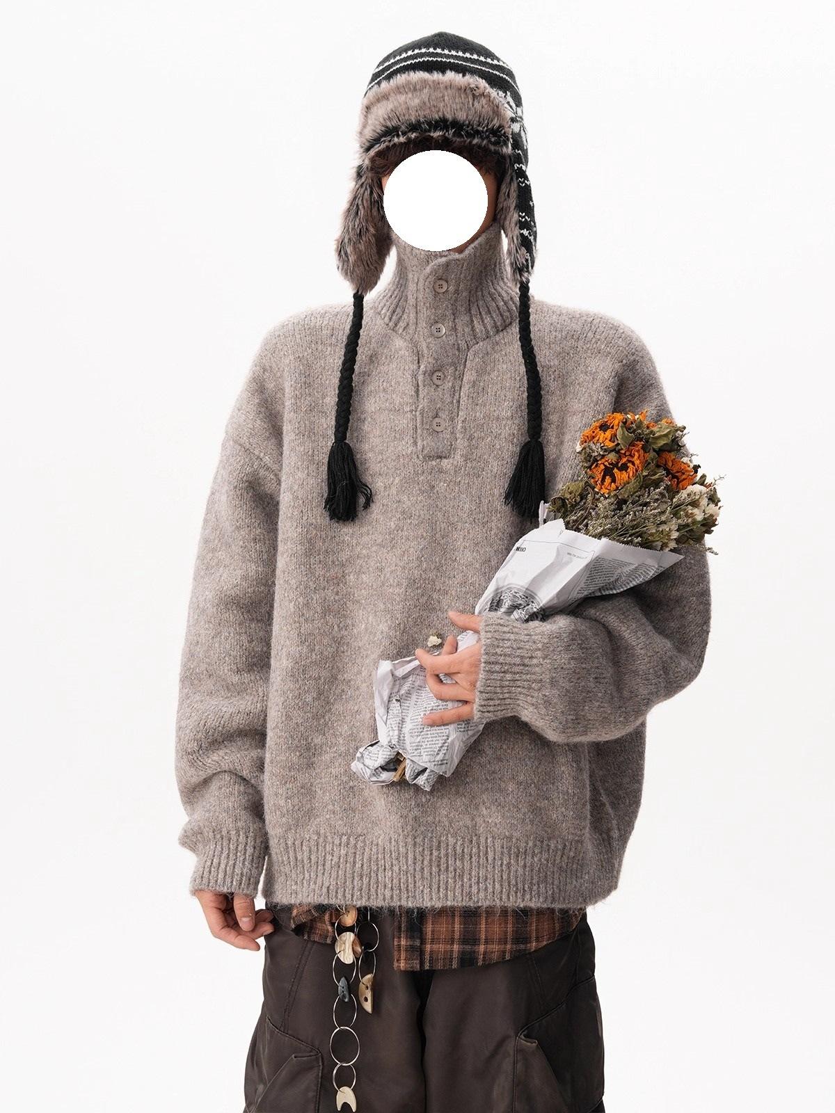 

Old Money Wind Button High-necked Stand-up Neck Sweater Men s Autumn and Winter Senior Sense Loose Thickened Long-sleeved Knitted Sweater M хаки
