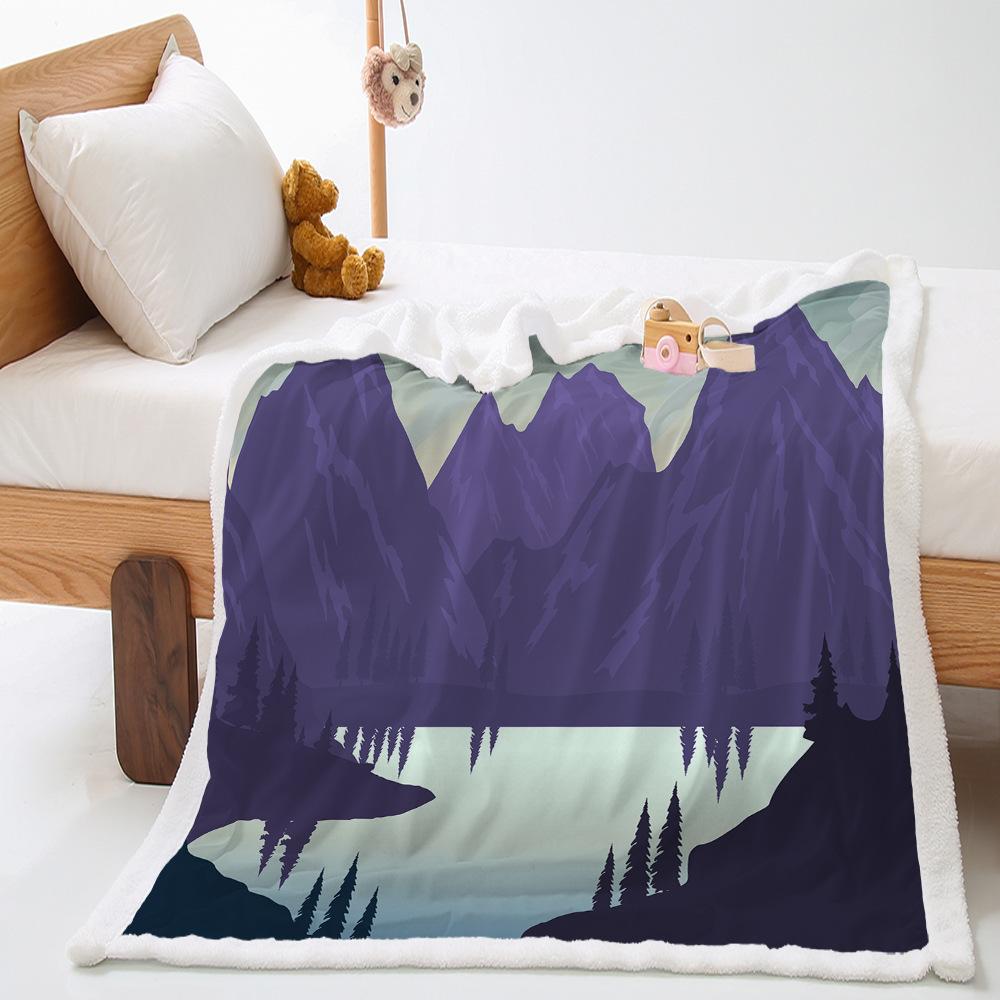 2D digital printing, retro thickened lamb wool crystal fleece Nordic style blanket cover blanket