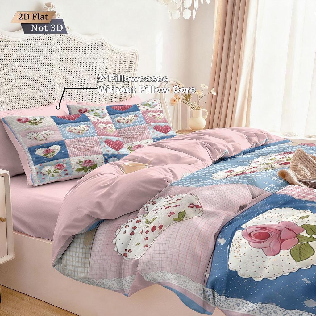 Temu Brushed Red Heart Bedding Set - Duvet Cover & Pillowcase