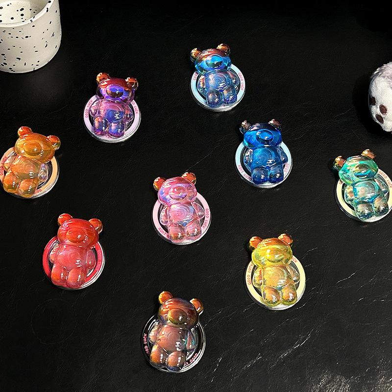 Transparent Laser Bear Mobile Phone Airbag Bracket Wind Magnetic Suction Retractable Lazy Desktop Bracket Watching Dramas