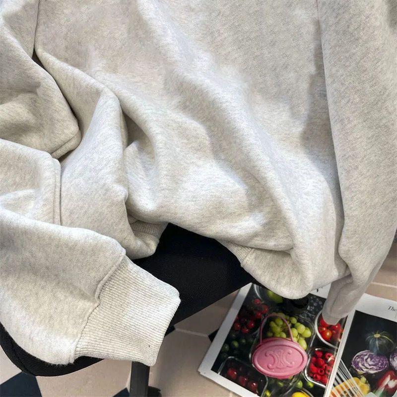 Oversized Vintage Fleece-Lined Crew Neck Sweatshirt - 450G Heavyweight, Autumn/Winter Streetwear