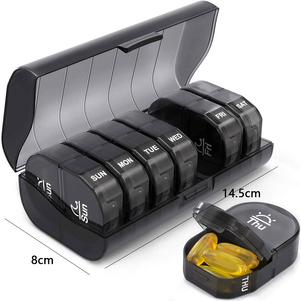 New Convenient Medicine Storage Box Seven Days 14/21/28 Grid Black Medicine Storage Box Plastic Storage Box Home Organizer
